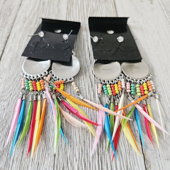 8 Pairs of Bohemian Style Colorful Feather Fashion Jewelry Earrings Lot Costume - Picture 14 of 16